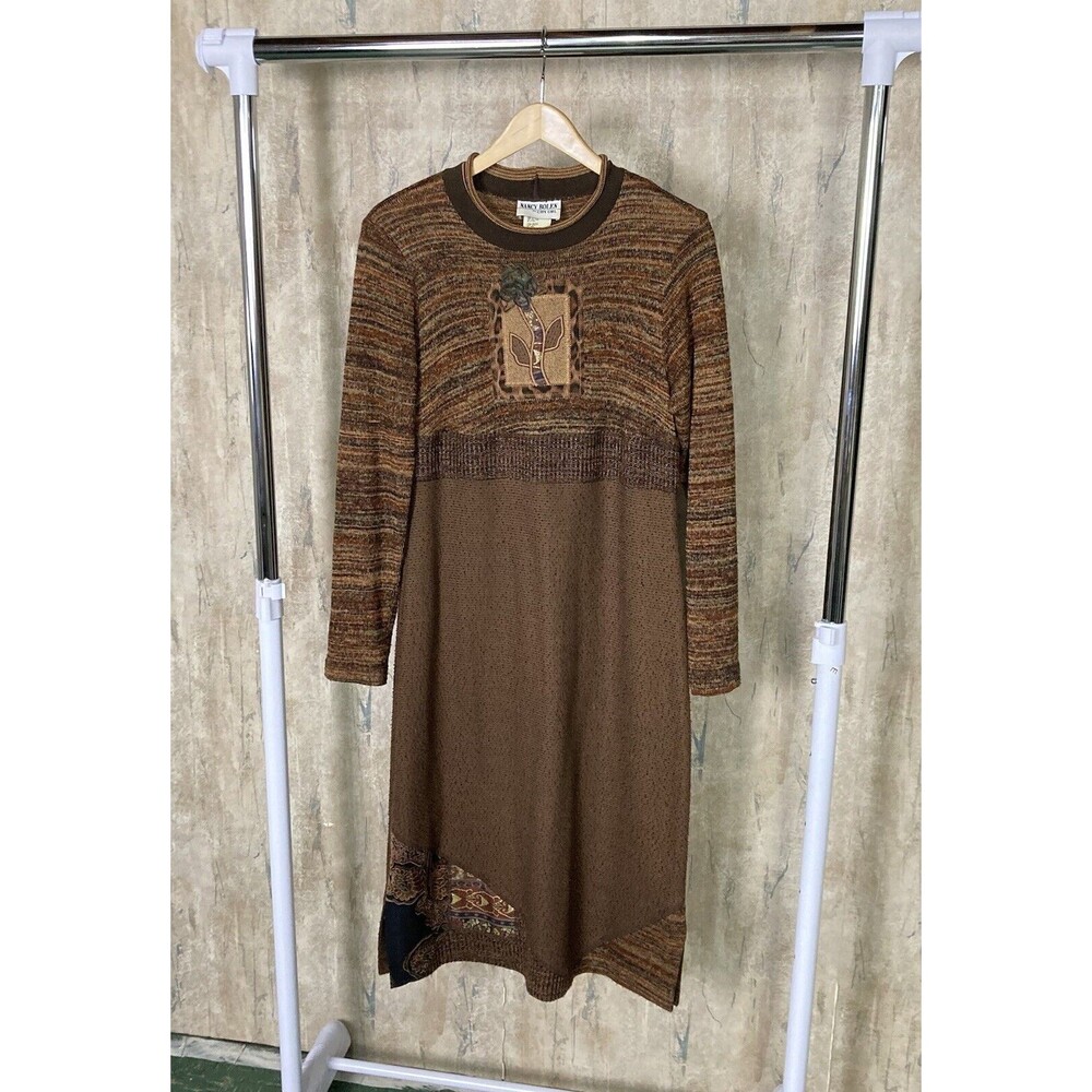 City Girl by Nancy Bolen Vintage Sweater Dress Small Brown Orange Teacher EUC